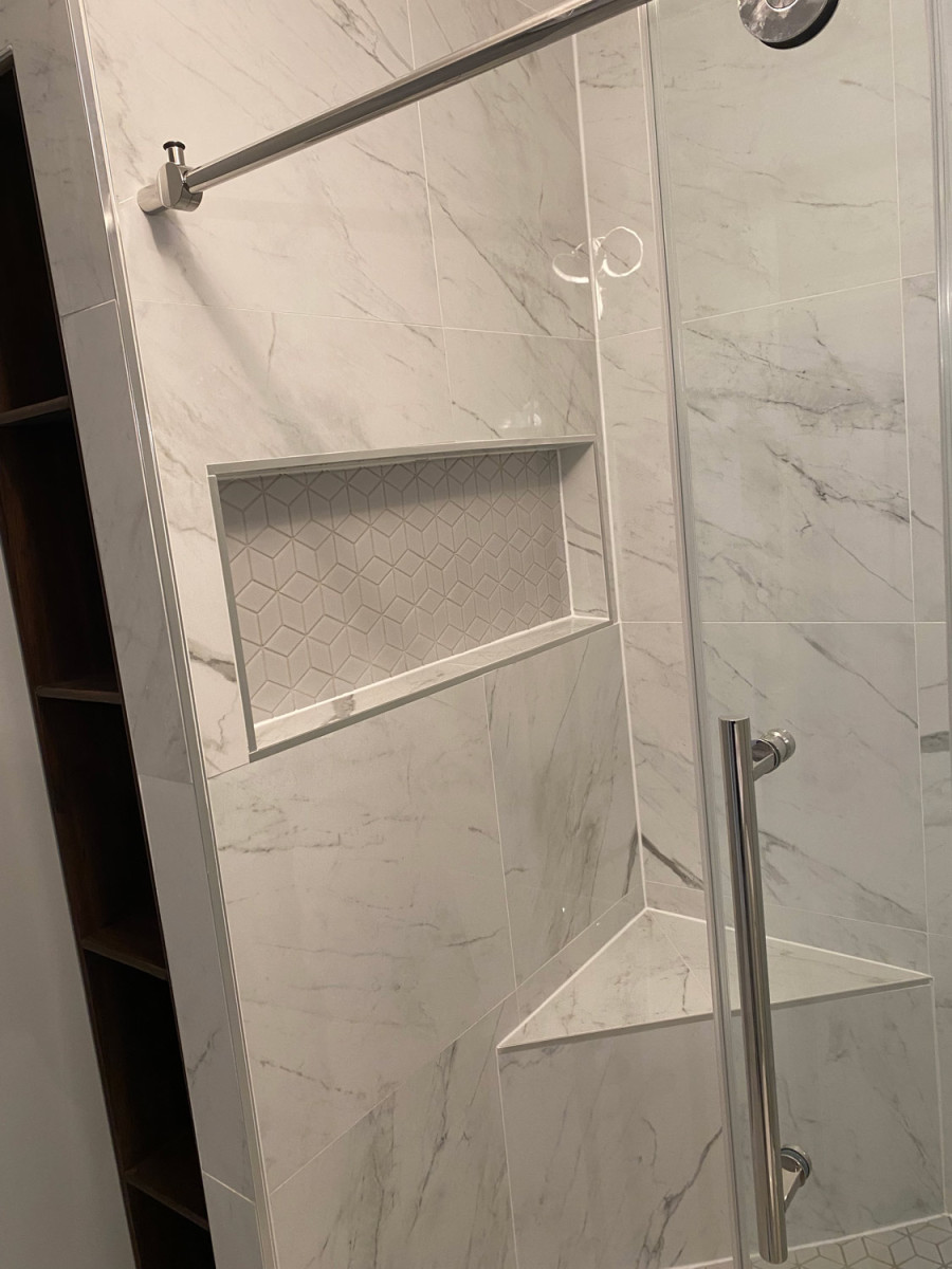 Radiant heated tile flooring in a luxurious bathroom