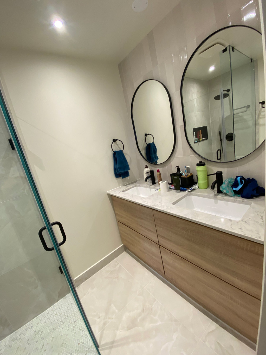 Elegant glass sink with LED lighting on a luxury vanity