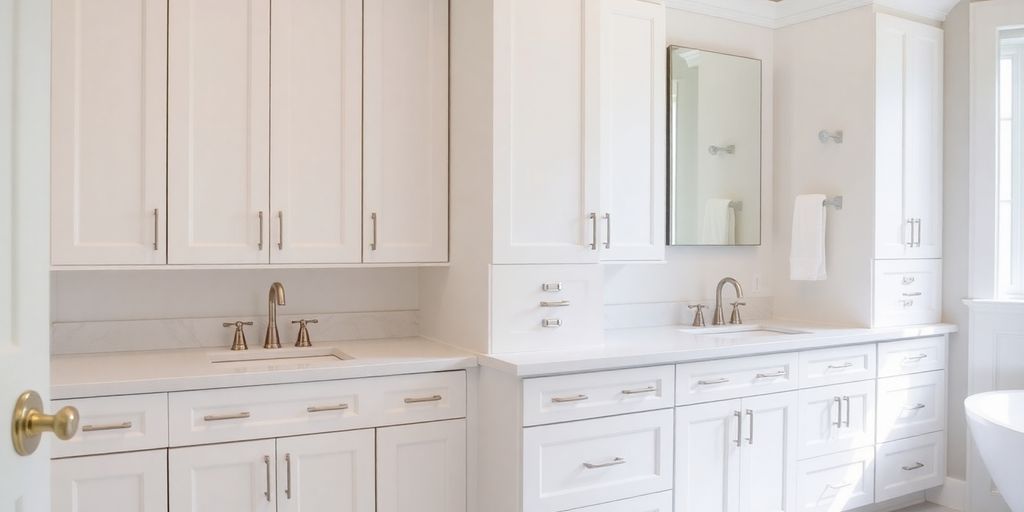 modern bathroom vanity with sleek white cabinets