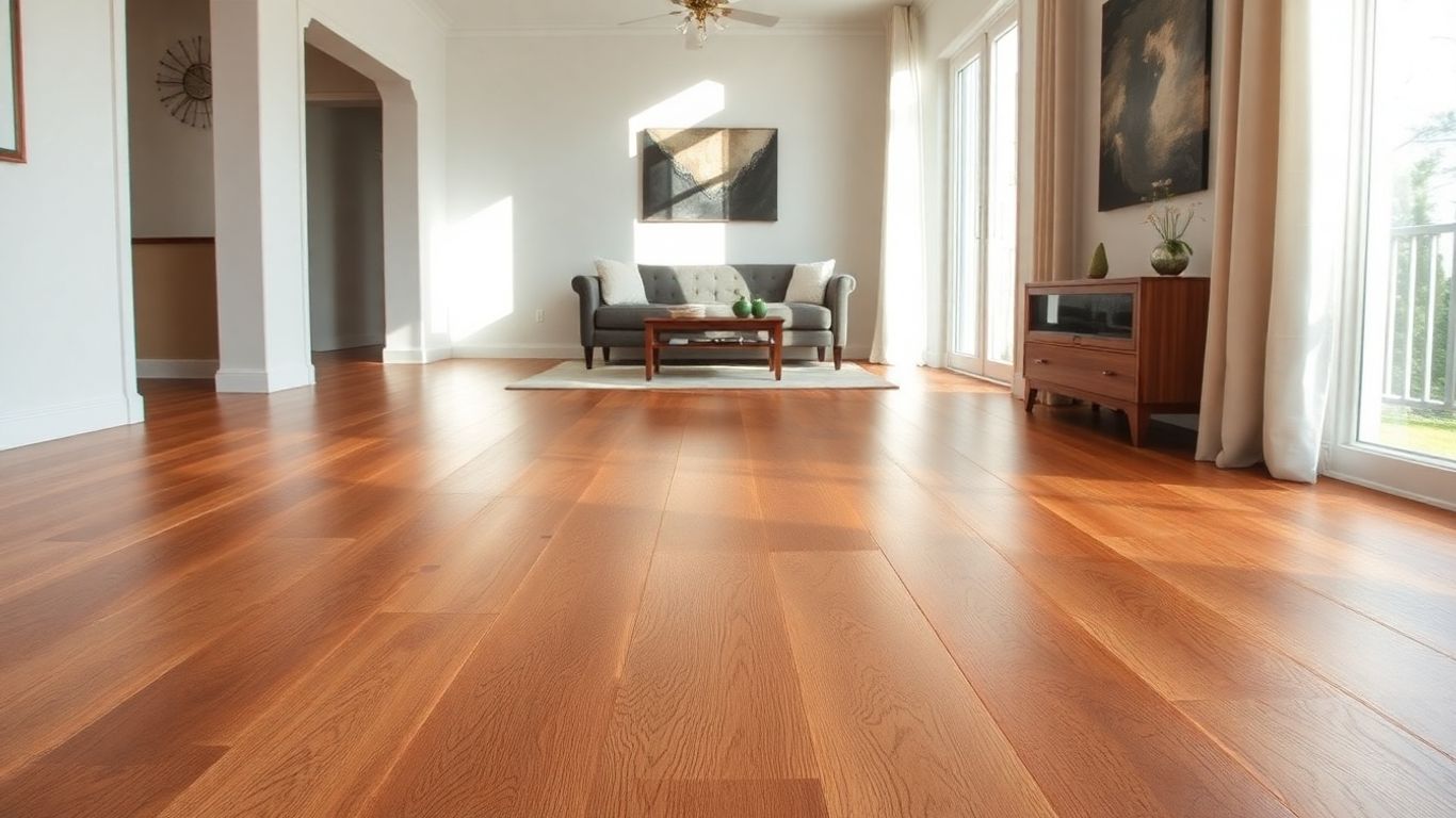 Beautiful hardwood floor with rich wood grain and warm tones.