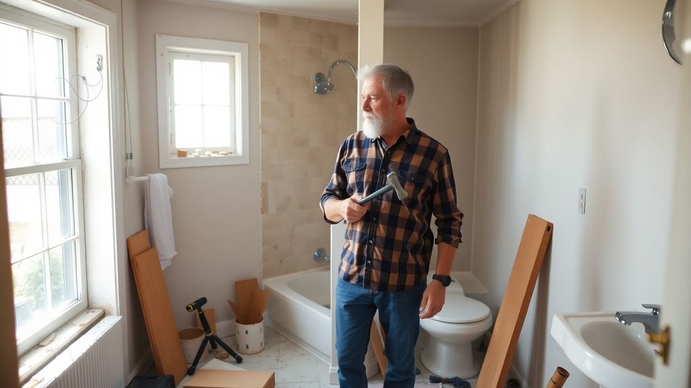 Homeowner inspecting a bathroom renovation.