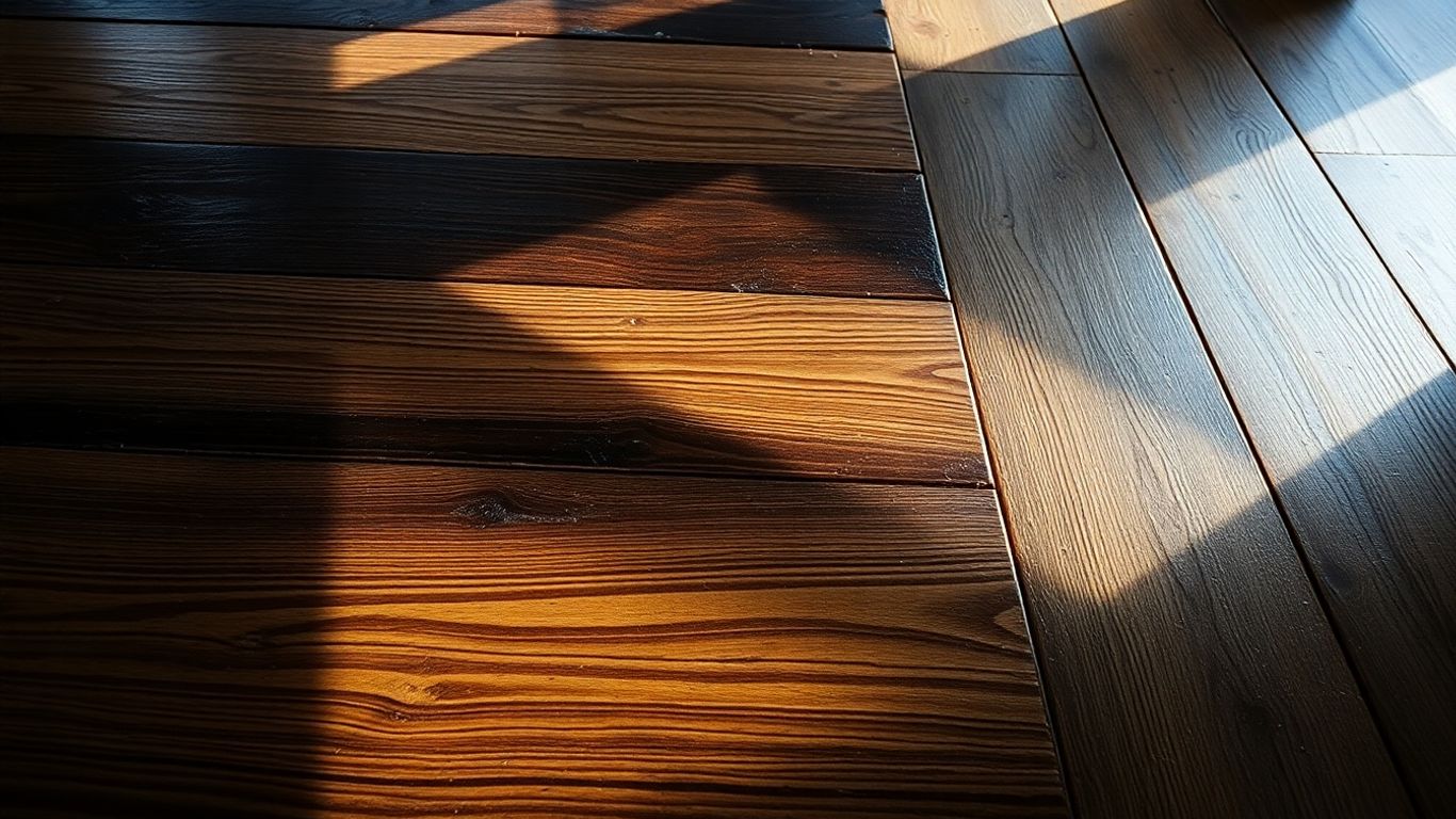 Water-damaged wood floor planks drying