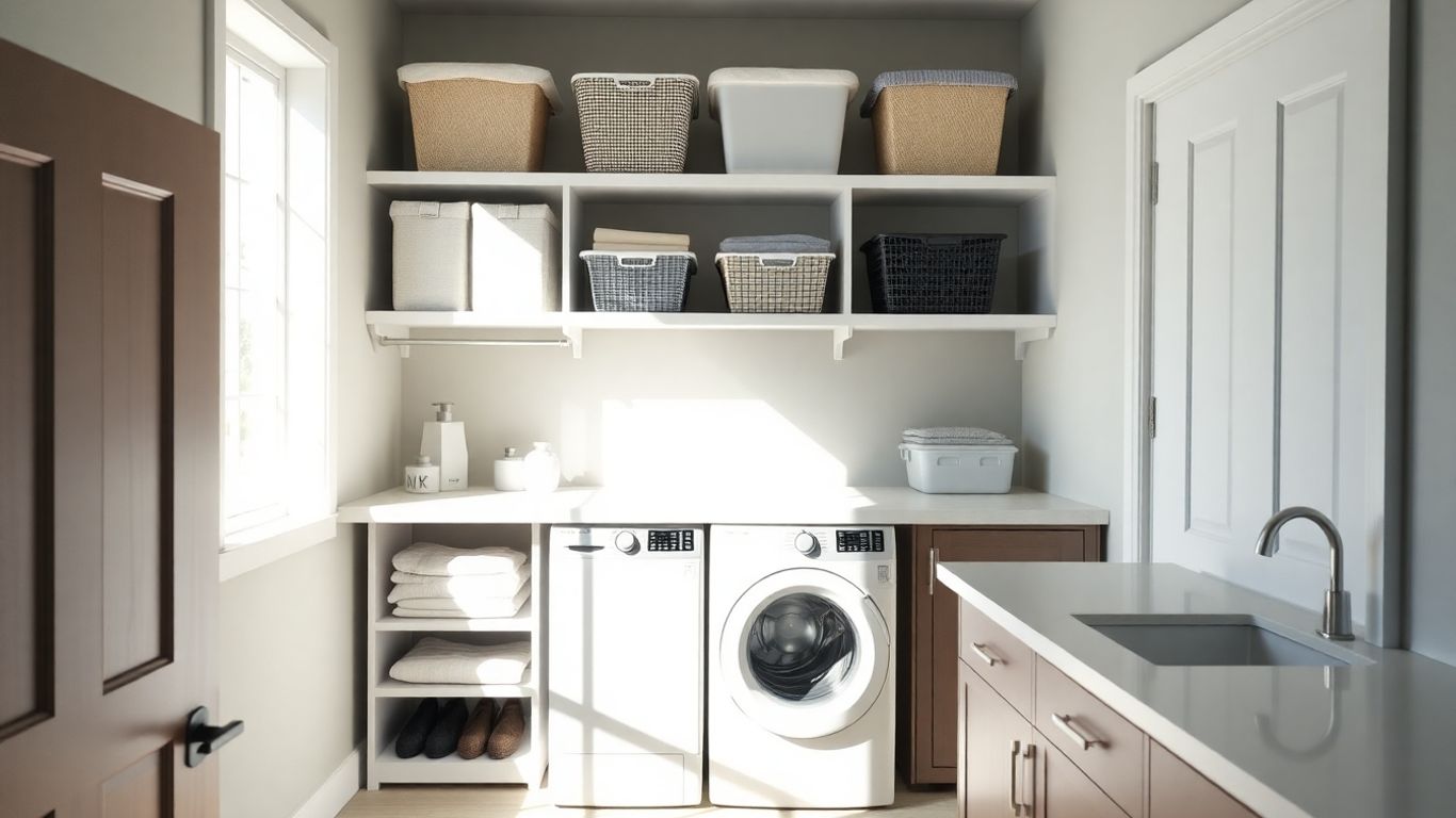 Modern organized laundry room with efficient storage