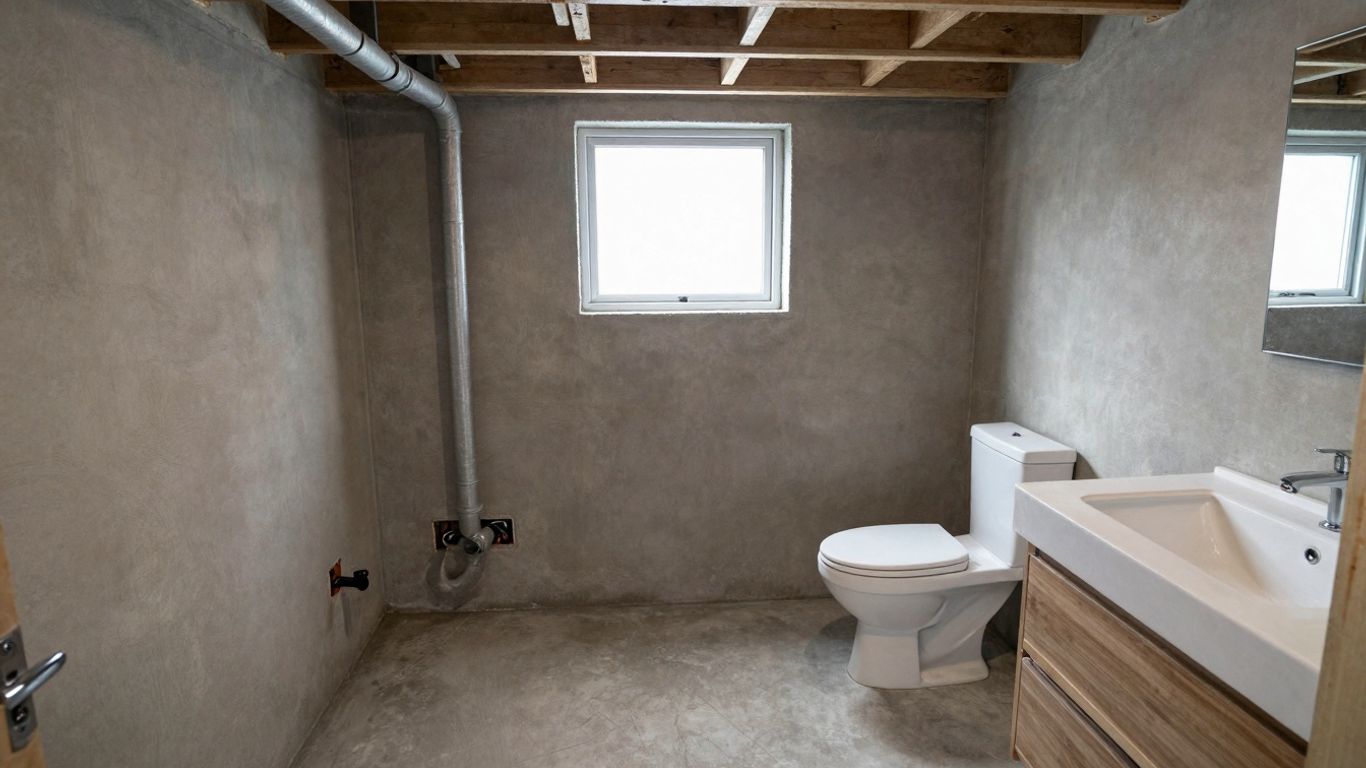 Basement bathroom renovation in progress.